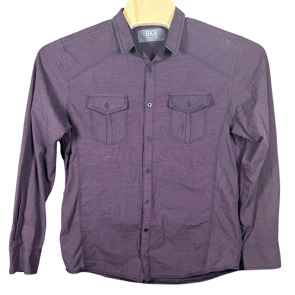 BKE Mens Athletic Fit Burgundy Micro Stripe Button Down Shirt 11474FPW‎ Large
